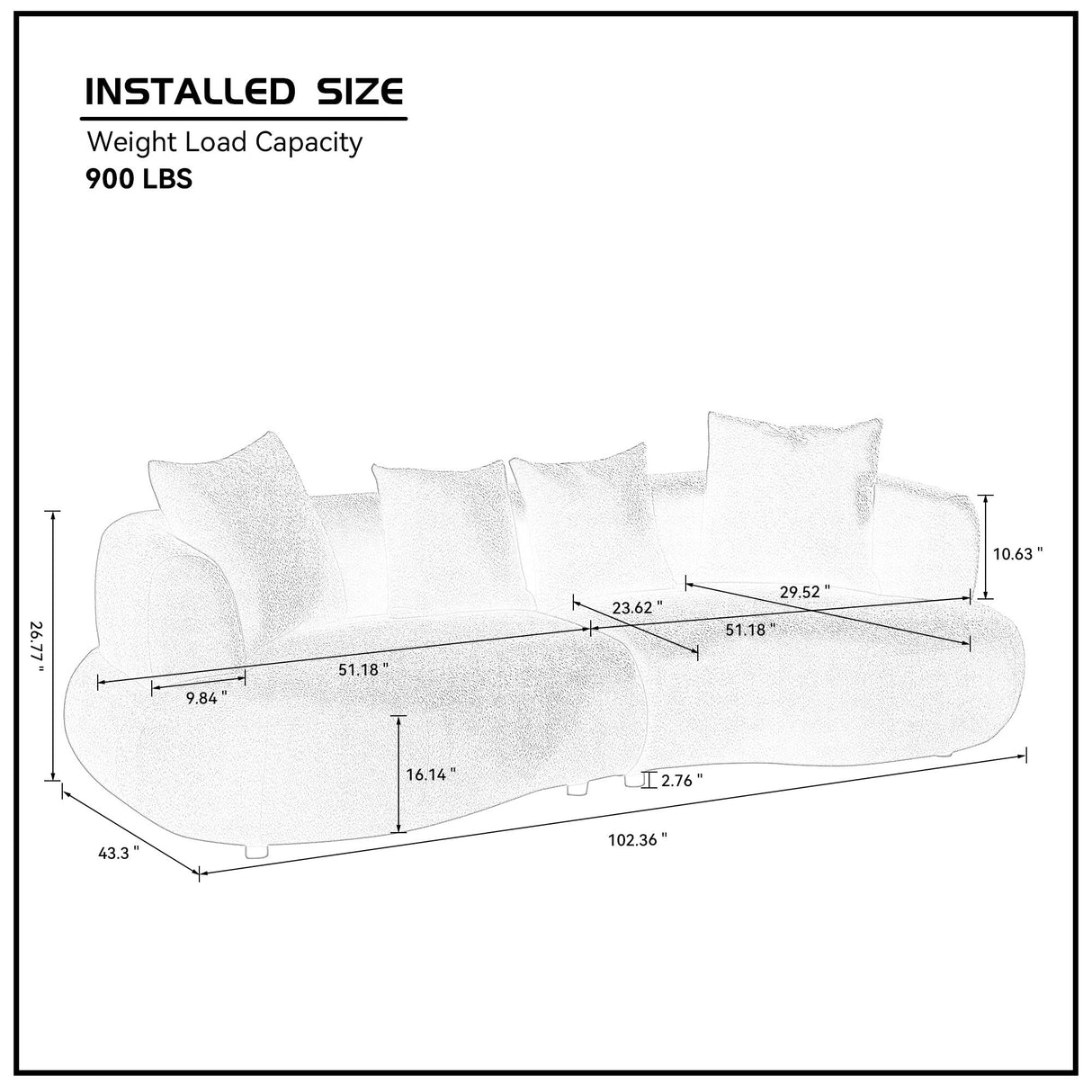 Modern Luxury Oversized Curved Sofa Couch,Beautiful and Comfy Boucle Fabric Lounge Cloud Sofa& Couch with 4 Pillows for Apartment,House Living Room Furniture ERYE