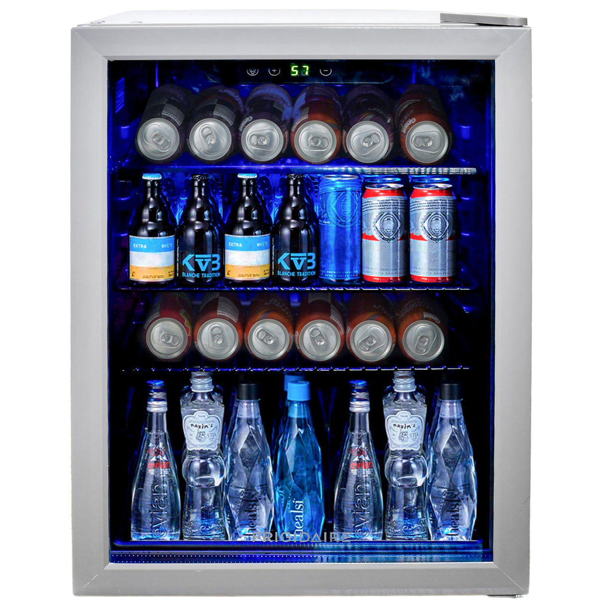 Frigidaire EFMIS9O00, Beverage Fridge Refrigerator with Glass Door, Compact Mini Fridge with Digital Temperature Control Fits 88 Cans or 25 Bottles, 74L Capacity - 19.29" D x 25" W x 17.51" H, Silver Frigidaire