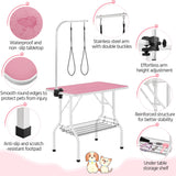 Yaheetech 36'' Dog Grooming Table, Adjustable Pet Foldable Grooming Table w/Double Loops/Mesh Tray Maximum Capacity Up to 220lbs, Pink Yaheetech