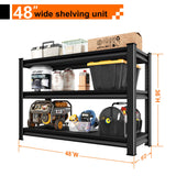 Huhaneon Heavy Duty Garage Shelves - 48''W 1,650Lbs Metal Adjustable Storage Shelving Rack Units for Warehouse Kitchen Pantry Basement 3 Tier Black 47.2" W x 15.7" D x 36" H Huhaneon