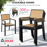 Pamapic 10-Piece Patio Dining Set，Outdoor Aluminum Furniture Set with Plastic-Wood Table Top,Outdoor Furniture Set with 8 Outdoor Stackable Chairs for Patio Garden Poolside (Teak) Pamapic