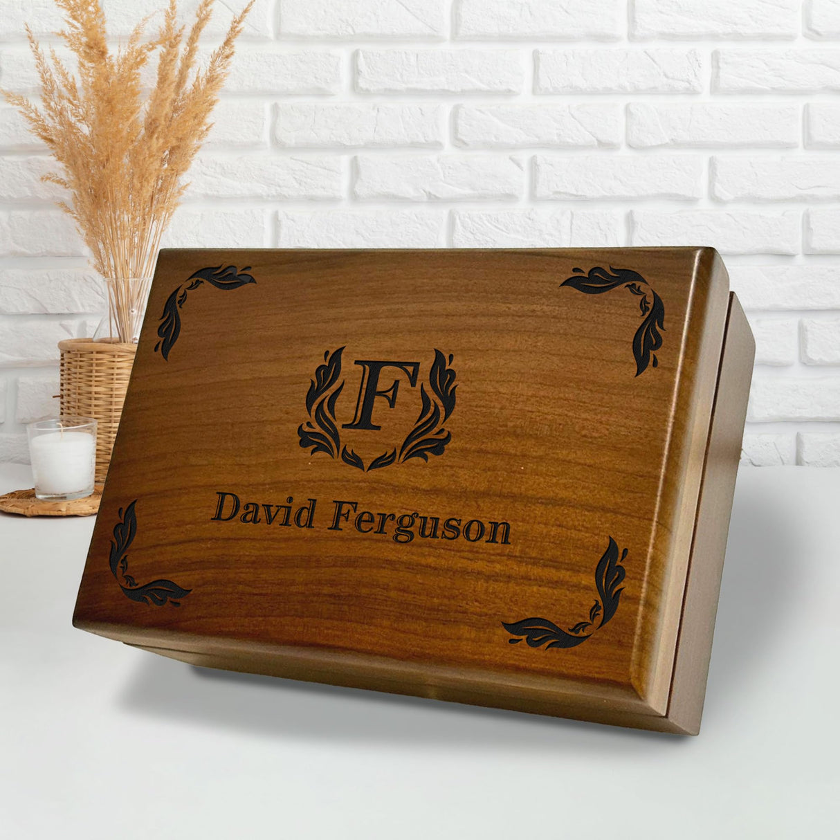 Personalized Wooden Box for Husband, Engraved Keepsake Box for Men, Birthday Gift for Boyfriend, Custom Initials, Men's Accessory Organizer Generic