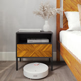 Bme Vivian Solid Wood Nightstand, End Table, Bedside Table with Herringbone Pattern for Rustic Bedroom, Easy Assembly, Rustic Golden Brown and Black Bme