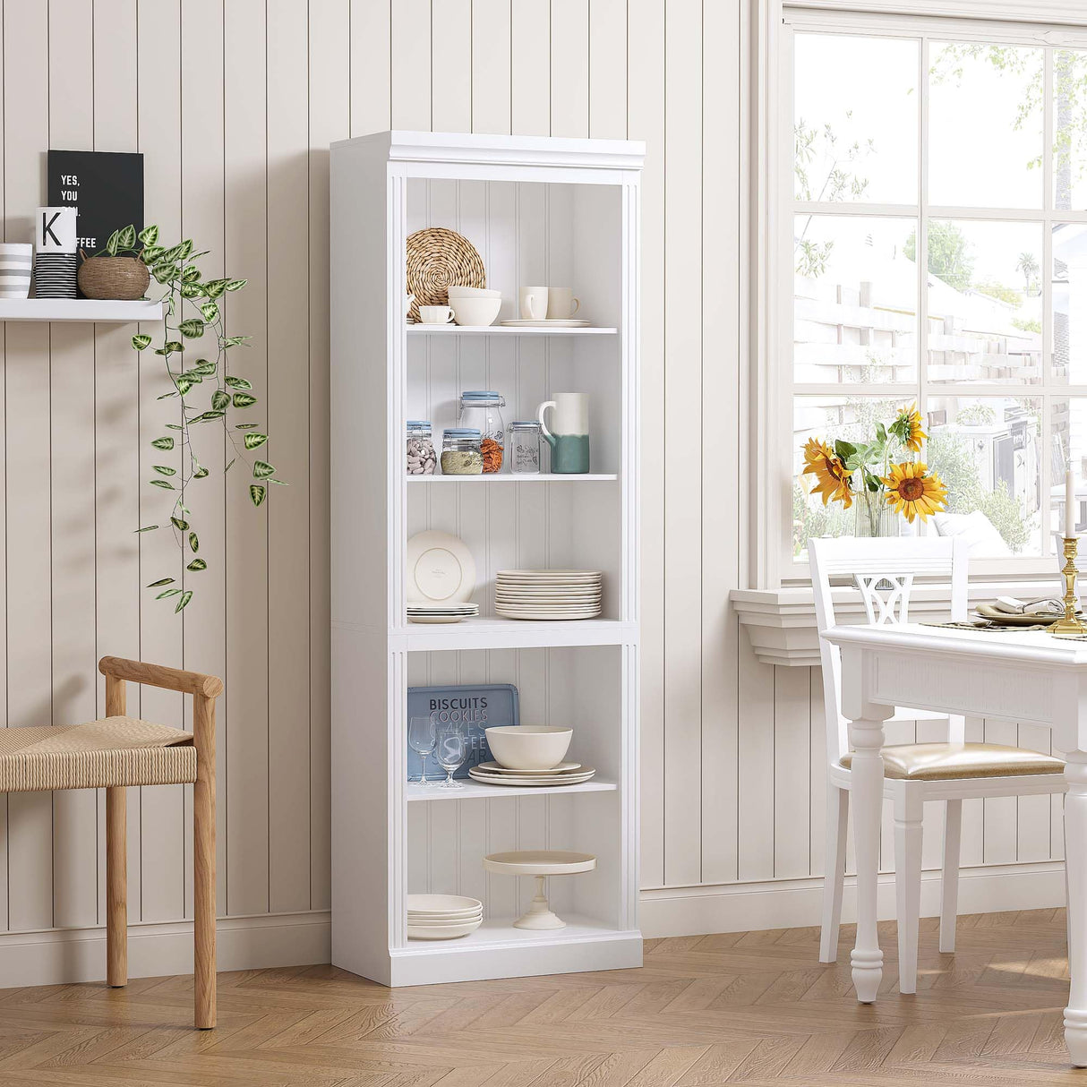 Spirich 5 Tier White Bookshelf, Tall Bookshelf with Storage, Open Wooden Book Shelf, Modern Large Bookcase for Living Room, Home Office, Dinning Room Spirich