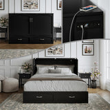 AFI, Marion Queen Wood Murphy Bed Chest with 6" Mattress, Storage Drawer, & Built-in Charger, Black AFI