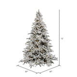 Vickerman 12' Flocked Utica Fir Artificial Christmas Tree, Pure White LED Lights - Snow Covered Faux Tree - Seasonal Indoor Home Decor - Tree Stand Included Vickerman