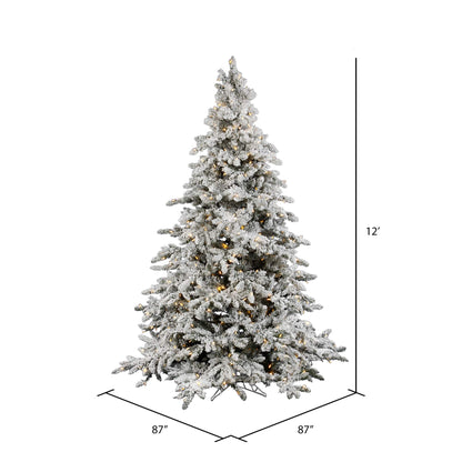 Vickerman 12' Flocked Utica Fir Artificial Christmas Tree, Pure White LED Lights - Snow Covered Faux Tree - Seasonal Indoor Home Decor - Tree Stand Included