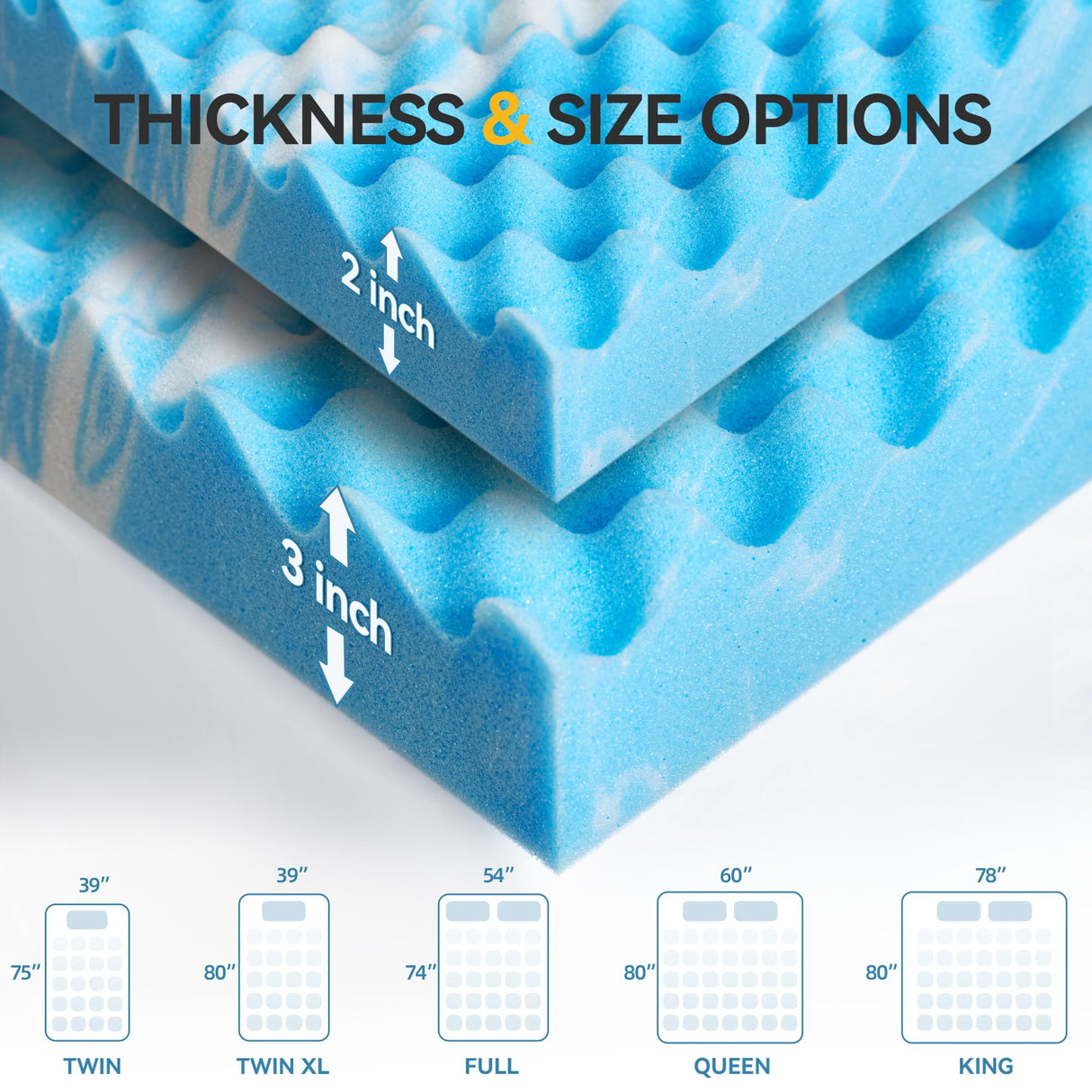 SINWEEK 2 Inch Egg Crate Memory Foam Mattress Topper Twin Size, Soft Mattress Pad for Back Pain Relief, Bed Topper, CertiPUR-US Certified, Blue SINWEEK