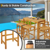 Tangkula 7-Piece Acacia Wood High Top Bar Set with 6 Saddle Stools for Outdoor Dining Tangkula
