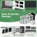 Outvita Rabbit Hutch, Small Wood Chicken Coop, 48" Guinea Pig Cage w/Pull-Out Tray, Waterproof Asphalt Roof, Chicken Run, Interactive Door for Small Animal Pen Outdoor Outvita