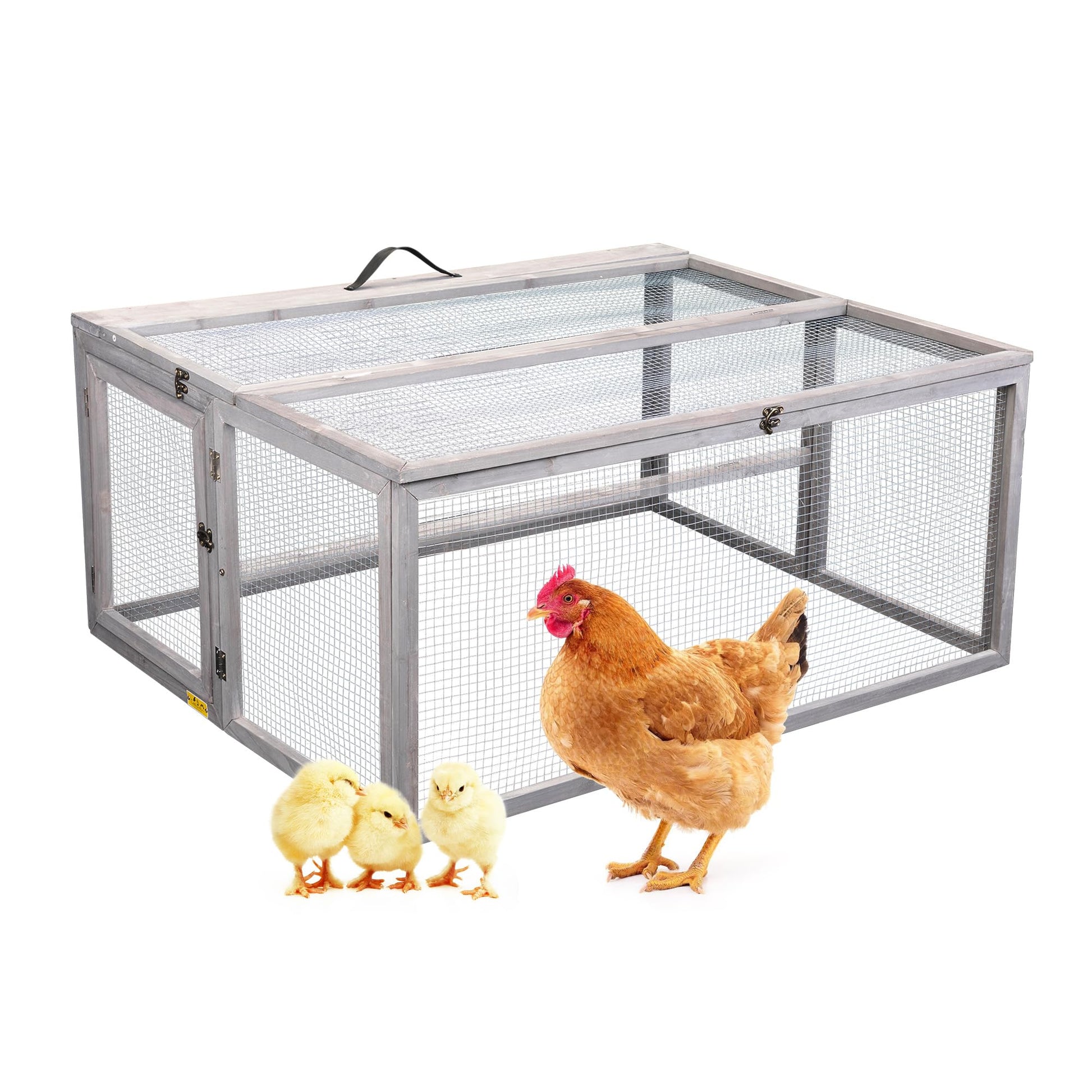 COZIVVOVV Durable Wooden Chicken Coop with Run, Portable and Foldable Chicken Brooder Box, Indoor Outdoor Hen House for Chick Duck Bunny Small Animals 45" L（Grey） - WoodArtSupply