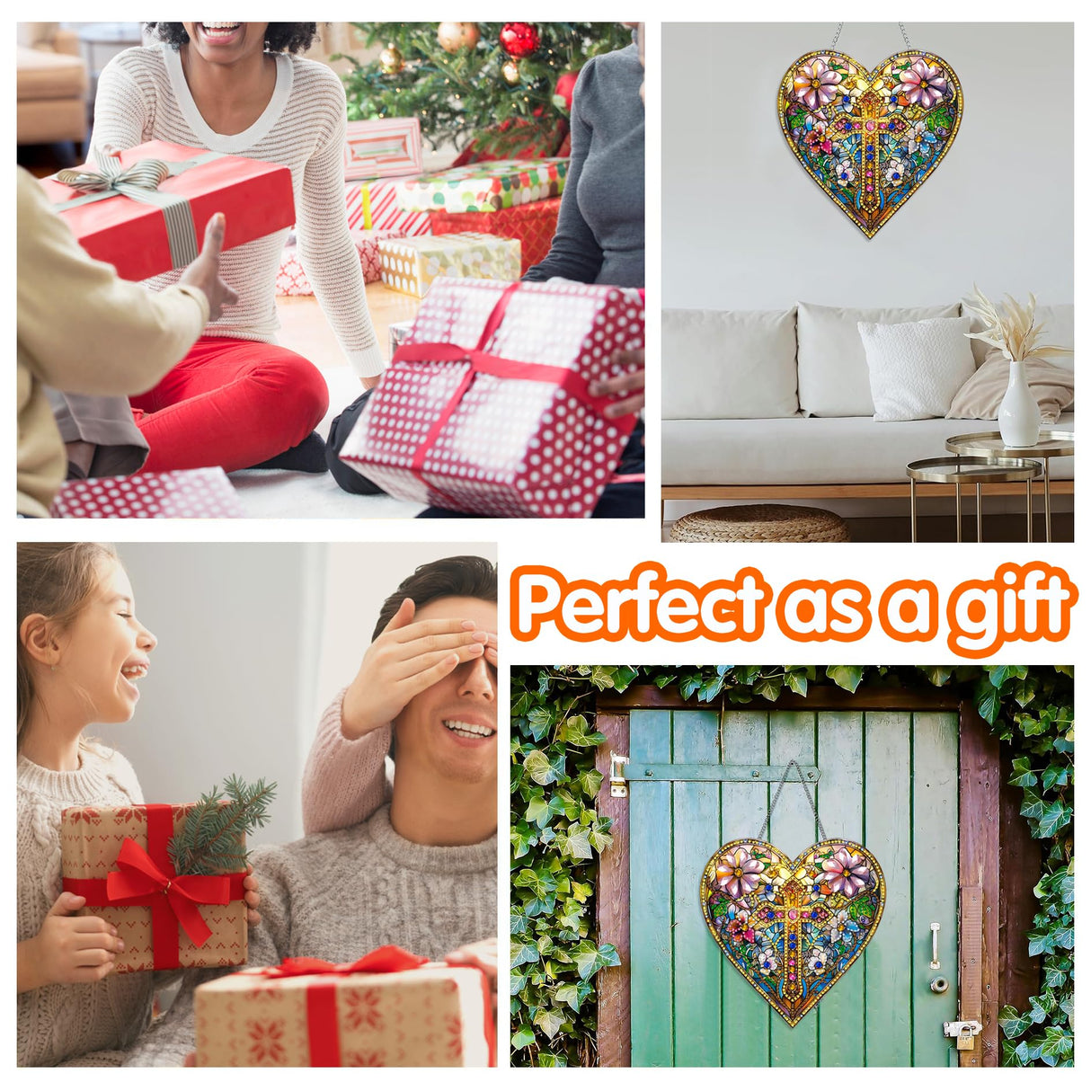 Zariocy Hanging Diamond Art Ornament Heart Shaped Cross Kits for Adults, Crystal Sun Catcher Pendant, DIY Diamond Painting Acrylic Board, Front Door Sign & Window Hanging Decor for Home, Wall 8x8 inch Zariocy