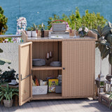 Rattan Outdoor Storage Cabinet, Large Space Potting Bench with Waterproof Metal, Plate Garden Table for Outdoor Storage and Gardening JFHID