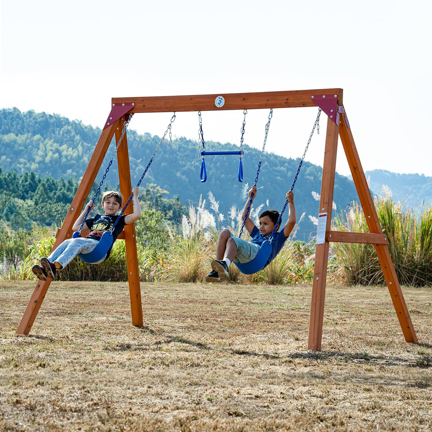 Dolphin Playground DIY Swing Sets for Backyard, Wooden Swing Set Outdoor for Kids with Trapeze Swing Bar and 2 Belt Swings, Heavy Duty Playground Accessories, Suitable for Any Swing Replaceme - WoodArtSupply