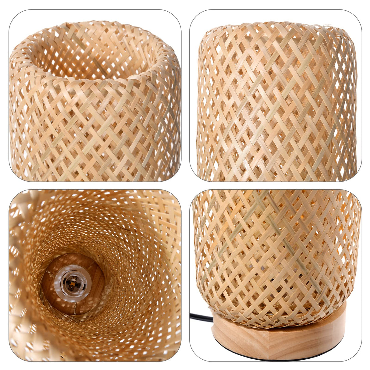 Arturesthome Bamboo Table Lamps with Shade, Rustic Farmhouse Boho Coastal Desk Lamp Night Light for Decorative Bedroom, Study Room, Cafe, Bookcase Arturesthome