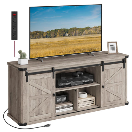 VASAGLE TV Stand for TVs up to 65 Inches, Farmhouse Entertainment Center with Sliding Barn Doors, TV Console Table for Living Room, Heather Greige ULTV324K02 VASAGLE