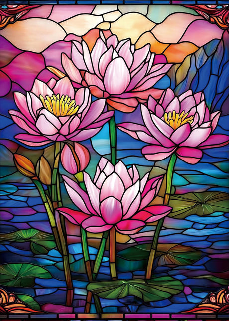 BUHAH Stained Glass Lotus Puzzles for Adults 1000 Pieces Colorful Flower Jigsaw Puzzles Christian Beautiful Art Puzzle for Home Drcoration Family Game BUAHA