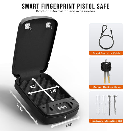 RPNB Gun Safe, Biometric Gun Safe for Handgun, Pistol Safe for Nightstand with Biometric Fingerprint, Digital Backlit Touchpad, Black RPNB