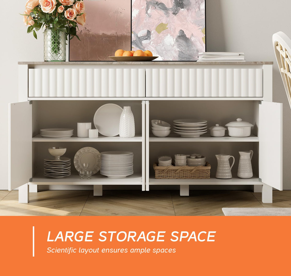 WAMPAT 2-in-1 Modern Sideboard Buffet Cabinet, Large Buffet Cabinet with Storage, White Coffee Bar Cabinet with Adjustable Shelves and Drawers, Storage Console Table for Dining Room, Kitchen WAMPAT