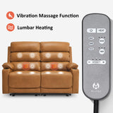 MCombo 63.4" Power Reclining Loveseat Sofa with Adjustable Headrest, Heat and Vibration, USB Type C Charge Ports Faux Leather for Living Room 6711 (Cognac Brown) MCombo