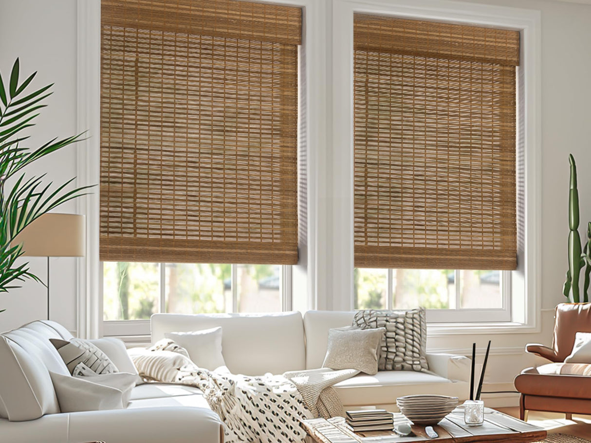 LazBlinds Cordless Bamboo Roman Shades - Light Filtering Roller Blinds for Windows 45'' W x 60'' H LazBlinds