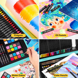 iBayam Art Supplies, 150-Pack Deluxe Wooden Art Set Crafts Drawing Painting Kit with 1 Coloring Book, 2 Sketch Pads, Creative Gift Box for Adults Artist Beginners Kids Girls Boys iBayam