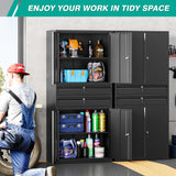Metal Storage Cabinet with Drawer and Locks,Black Garage Storage Cabinet with Locking Doors and Adjustable Shelves,71" Tall Large Metal Cabinets with Magnetic Door for Home,Office,Garage SISESOL