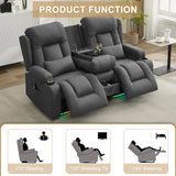 URRED Loveseat Recliner Sofa with Massage and Heat, Power Reclining Loveseat Sofa RV Couch with Console, Home Theater Seating with LED Lights, Bluetooth Speakers, USB, Outlets, Leathaire, Gray URRED