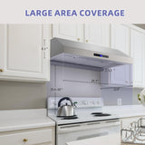 FIREGAS Range Hood 30 inch, Dual Motor Kitchen Hood 900 CFM Stainless Steel Vent Hood for Under Cabinet with 3 Speed Exhaust Fan, Touch Screen, Dishwasher Safe Baffle Filters and LED Lights FIREGAS