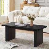 RUSTYER Rectangular Fluted Coffee Table, Farmhouse Wood Coffee Table Mid Century Modern Center Table Boho Living Room Tables for Living Room Office (Black, 19.69" D x 43.3" W x 17.72" H) RUSTYER