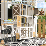 Ketive 64" Large Wooden Catio Outdoor Cat Enclosure, Window Cat House with Wheels & 3 Platforms, Kitty Cage with Weatherproof Roof for Multiple Cats (Gray) ketive