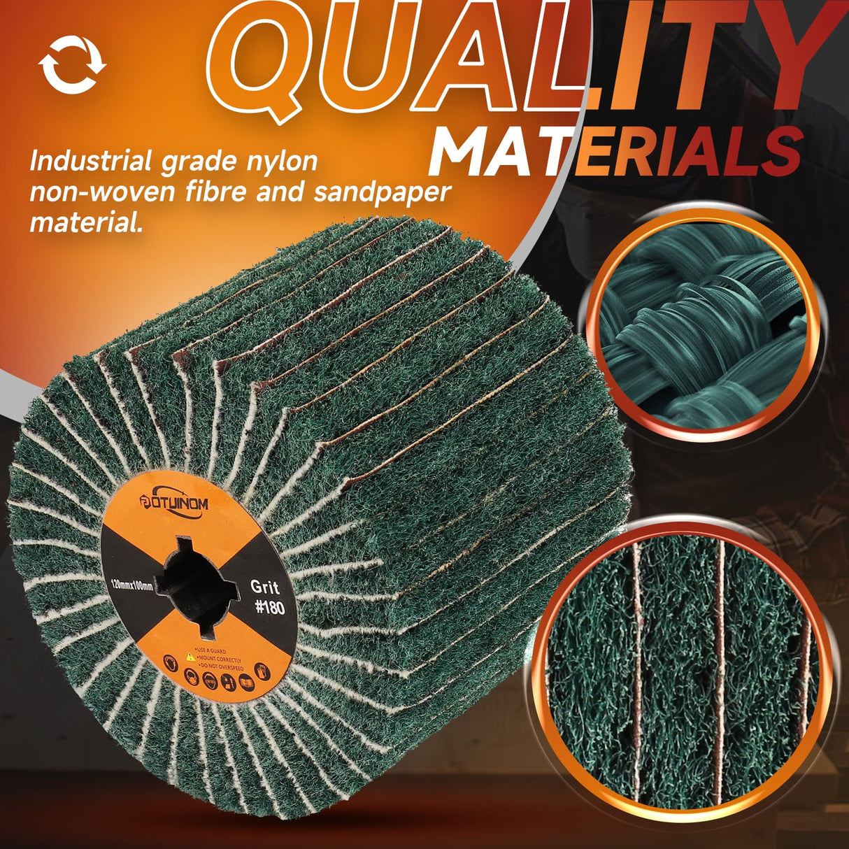 Non-Woven Wheel Surface Conditioning Tool, 180 Grit 120 x 100 x 19 mm Abrasive Drawing Polishing Wheel with Sandpaper for Wood Metal Burnishing Wheel 4.7"x 4" POTUINOM