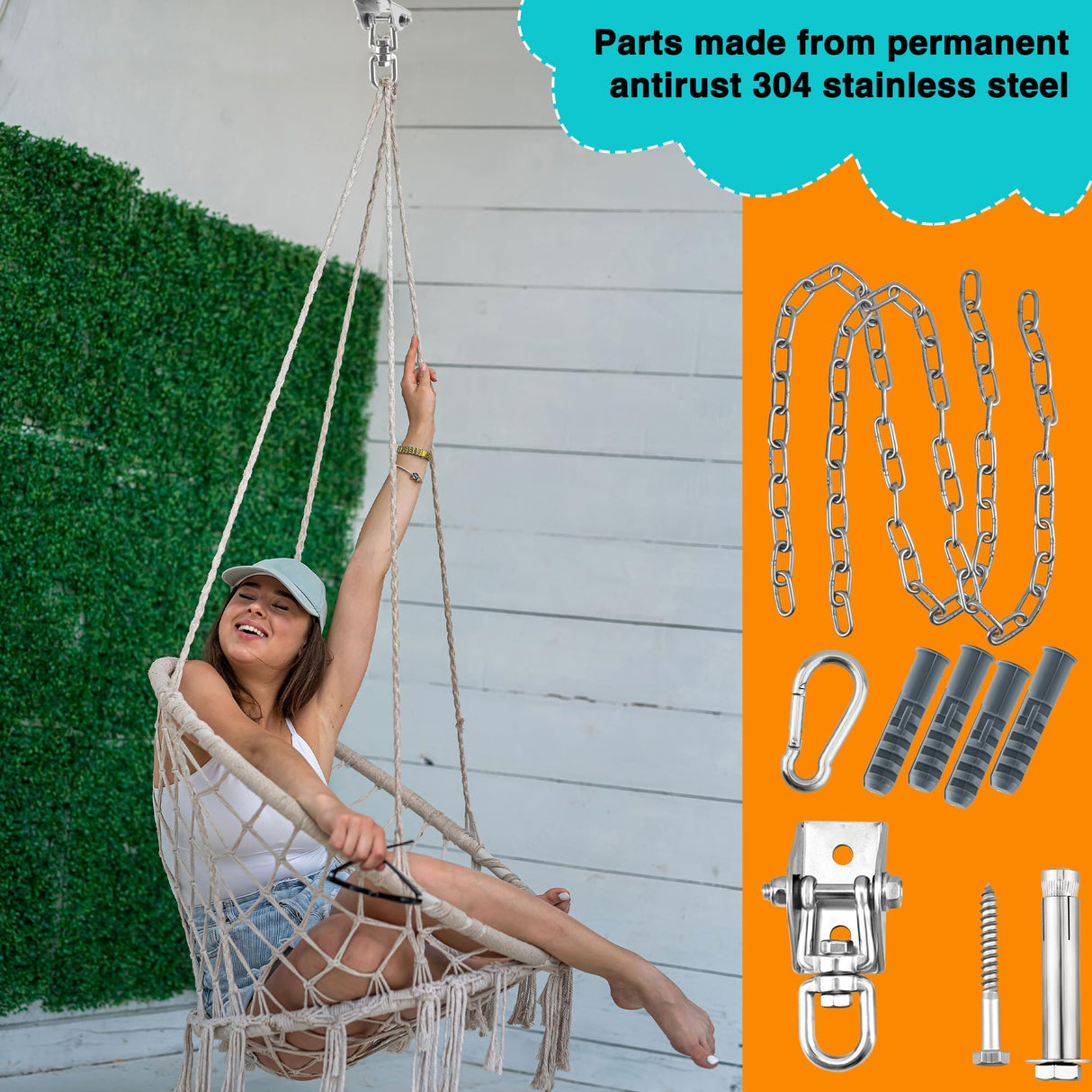 Restroma 2 Set Heavy Duty Swing Hangers Chain Kit 1200 LB Capacity Hammock Hanging Hooks with 2 Pcs Swing Chain 360° Swivel Stainless Steel Hook for Indoor Outdoor Playground Hanging Hammock Chair Restroma