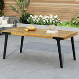 Christopher Knight Home Harpe Outdoor Patio Acacia Wood Dining Table Rectangular, Wood Slat Panel Top Dining Table, Dining Table for Backyard, Garden, Lawn,Teak Finish+Black 32.00" Dx69.00 Wx30.00 H Christopher Knight Home