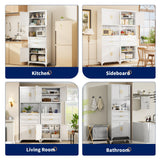 ZLBRDS 75” Tall Kitchen Pantry Storage Cabinet, Metal Storage Cabinet with 2 Drawers and Adjustable Shelves, Bathroom Storage Cabinet with Open Compartments, Freestanding Cupboard for Kitchen (White) ZLBRDS