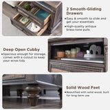 T4TREAM 24'' Farmhouse End Table w/4 Solid Wood Feet, Large 2 Drawers Wide Sofa Side Table with Charging Station, Tall Rustic Wood Square Nightstand for Living Room, Bedroom, Office, Dark Rustic Oak T4TREAM