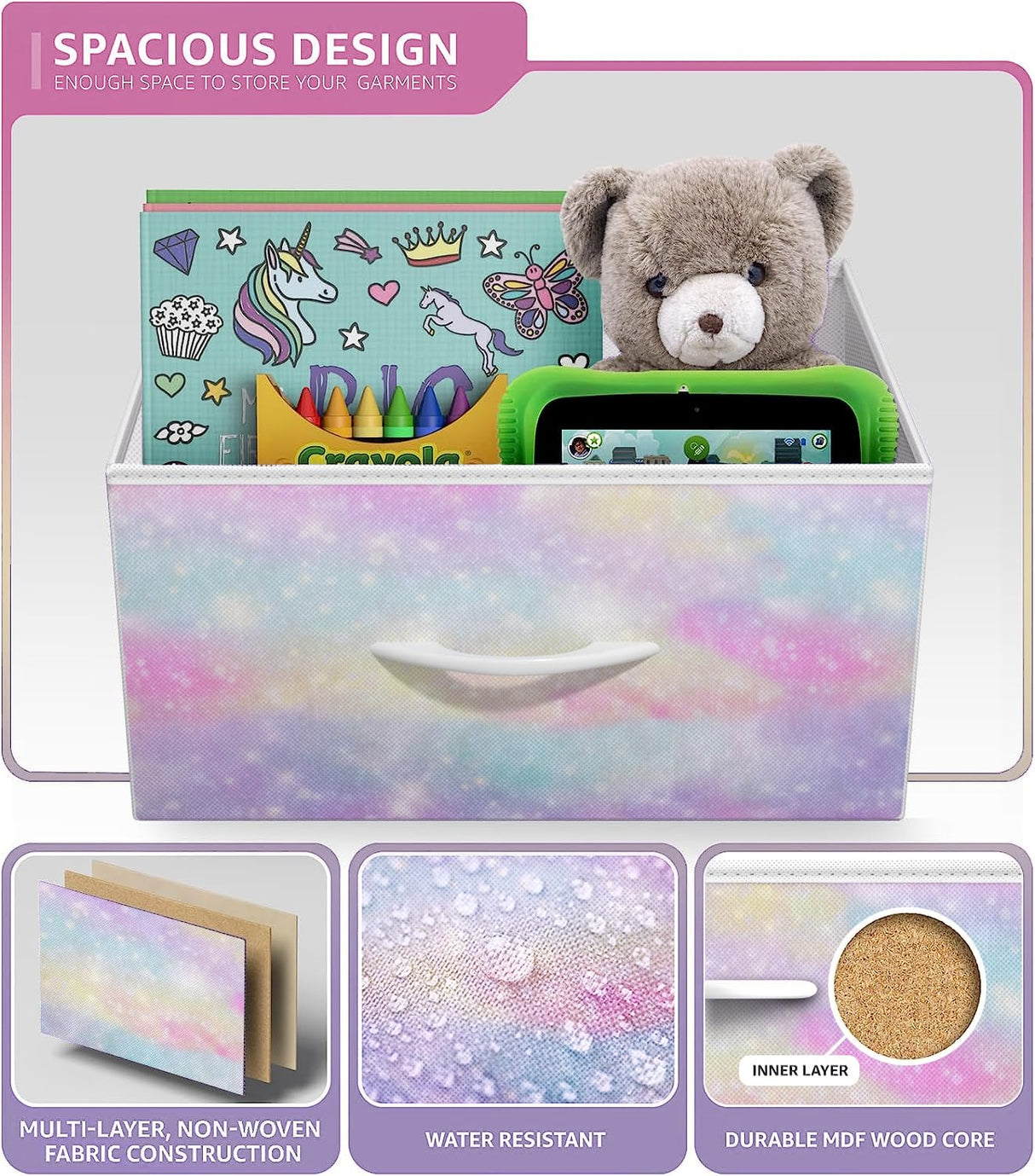 Sorbus Kids Dresser with 8 Drawers - Storage Chest Organizer Unit Nightstand - Steel Frame, Wood Top, Tie-Dye Fabric Bins for Clothes - Wide Furniture for Bedroom, Hallway, Nursery, Closet, Apartment Sorbus