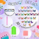 Outus 30 Pcs Luminous Butterfly Diamond Painting Magnets Butterfly Diamond Art Kits for Refrigerator Spring Fridge Magnet Stickers for DIY Craft Home Decors Outus