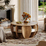 32.7" Lift Top Coffee Table with Storage, Wood Round Center Table with Hidden Storage Compartment & Shelves, Mid Century Modern Coffee Tables for Living Room Rustic Accent Small Center Table TOKSOM