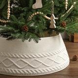 Treory Knitted Christmas Tree Collar: Cream Crossed Diamond Edge Chunky Cable Knit Christmas Tree Collars for Artificial Trees, Farmhouse Rustic Tree Ring Tree Skirt for Christmas Home Décor Treory