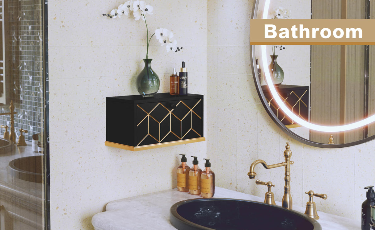 HLR Floating Nightstand, Small Nightstand with Flap Door, Morden Wall Mounted Nightstand for Bedrooms, Black HLR