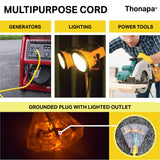 THONAPA 10 Gauge Outdoor Extension Cord 75 ft with 3 Outlets - Weatherproof Heavy Duty Extension Cord with Multiple Outlets 75 Foot, 10/3 SJTW Yellow Cable with 3 Prong Grounded Plug, 15 Amp Thonapa