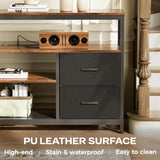 Huuger TV Stand Dresser with Power Outlets and LED Lights, 4 Drawers Entertainment Center with Shelves, 54 Inch Media Console for 55 60 Inch TV, PU Finish, Rustic Brown and Black Huuger