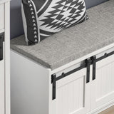 Haotian White Rustic Style Storage Bench with Sliding Barn Doors & Padded Seat Cushion, Hallway Bench, Shoe Cabinet, Window Shoe Bench, FSR133-W Haotian