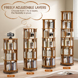 6 Tier Rotating Bookshelf Tower Spinning Bookshelf with Swivel Wheels Book Shelf Rotating Storage Tower for Kids Adult Narrow Walnut Solid Wood Revolving Bookcase Organizer for Bedroom Living Room IUNVR