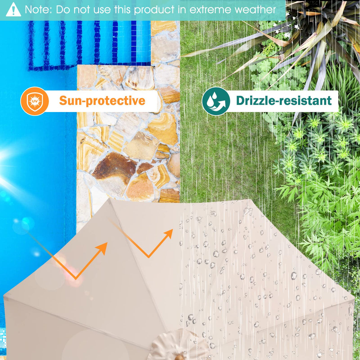 Giantex 10FT Patio Umbrella, Outdoor Table Market Umbrella with 8 Bamboo Ribs, Pulley Lift and Ventilation Hole, Outdoor Sunshade Umbrella for Poolside Backyard Beach (Beige) Giantex