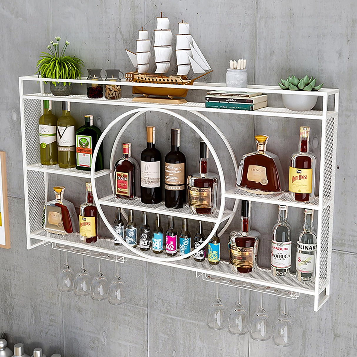 Wine Rack Wall Mounted 3 Tier Metal, Floating Shelves With LED Light, Hanging Floating Bar Liquor Bottles, Liquor Bar Display Shelf, For Home Kitchen(White,100x80x15c) Qxgylz