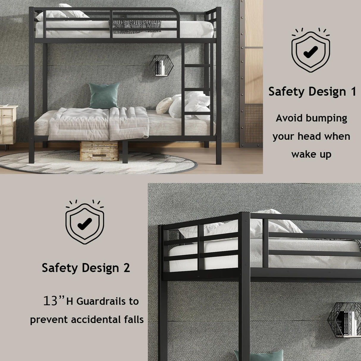 Full Over Full Bunk Bed with Headboard and Ladder, Full Size Bunk Beds with Full Length Guardrail, Convertible Bunk Bed for Adults, Teens, Heavy Duty Bunk Beds Full Size Bellemave