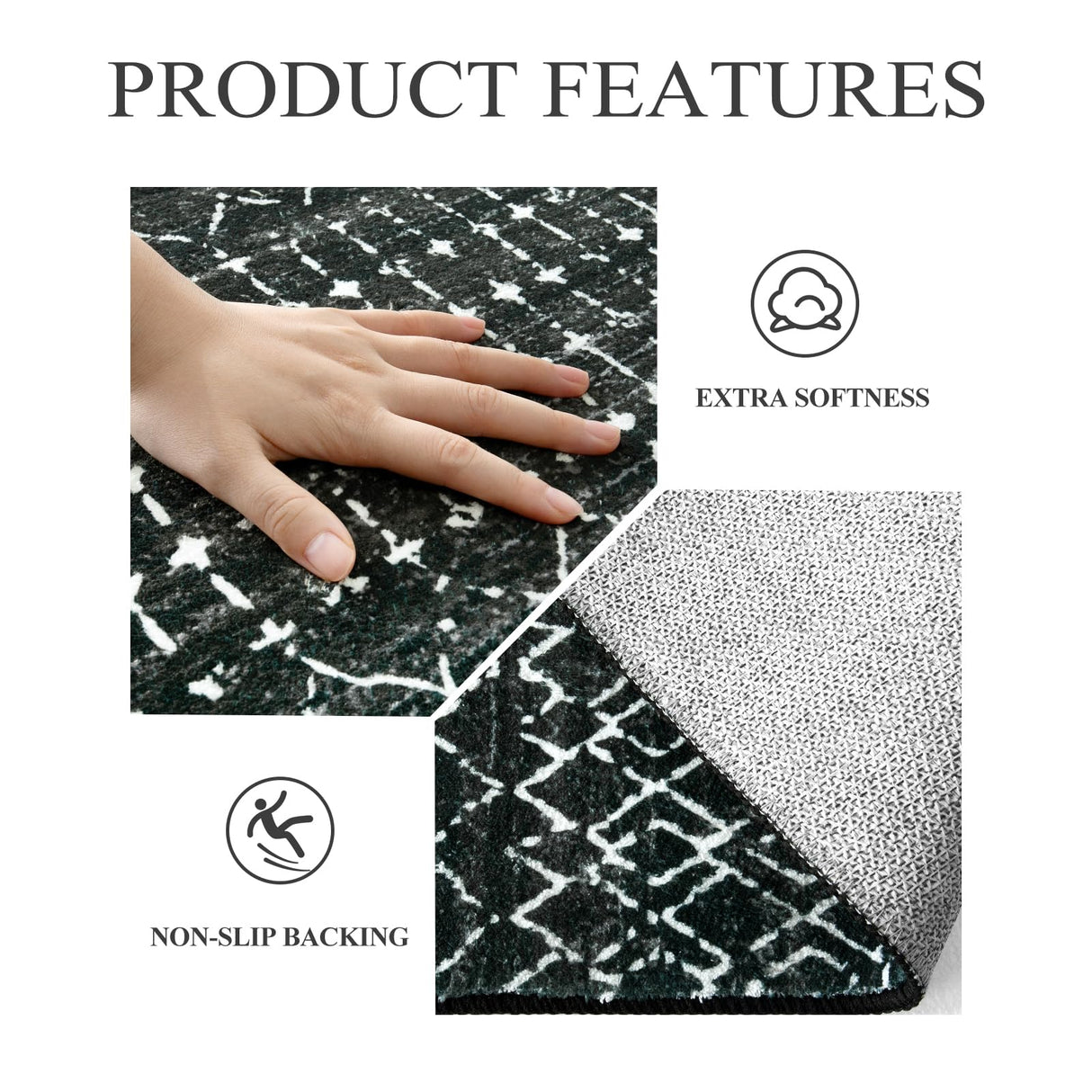 Lahome Moroccan Black Rug - 2x8 Washable Non-Skid Kitchen Floor Runner, Low-Profile, Non Slip, Geometric Print Distressed Entryway Runner for Hallways, Laundry Room, Foyer Lahome