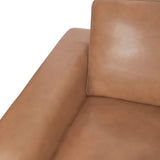 Naomi Home Freya Genuine Leather Sofa - Luxurious Comfort, Goose Feather Cushion Filling, Square Arm Design, Sturdy Block Legs, Elegant Tan - Ideal for Living Room, Office, or Bedroom Naomi Home